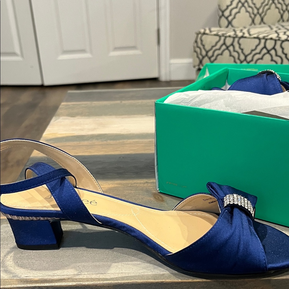 Blue Satin Slingback Heels